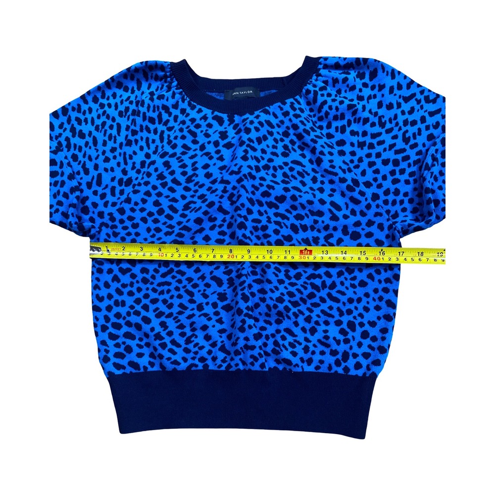 Ann Taylor Blue Leopard Print 3/4 Puff Sleeve Sweater Medium NWT 533966 - Picture 7 of 7
